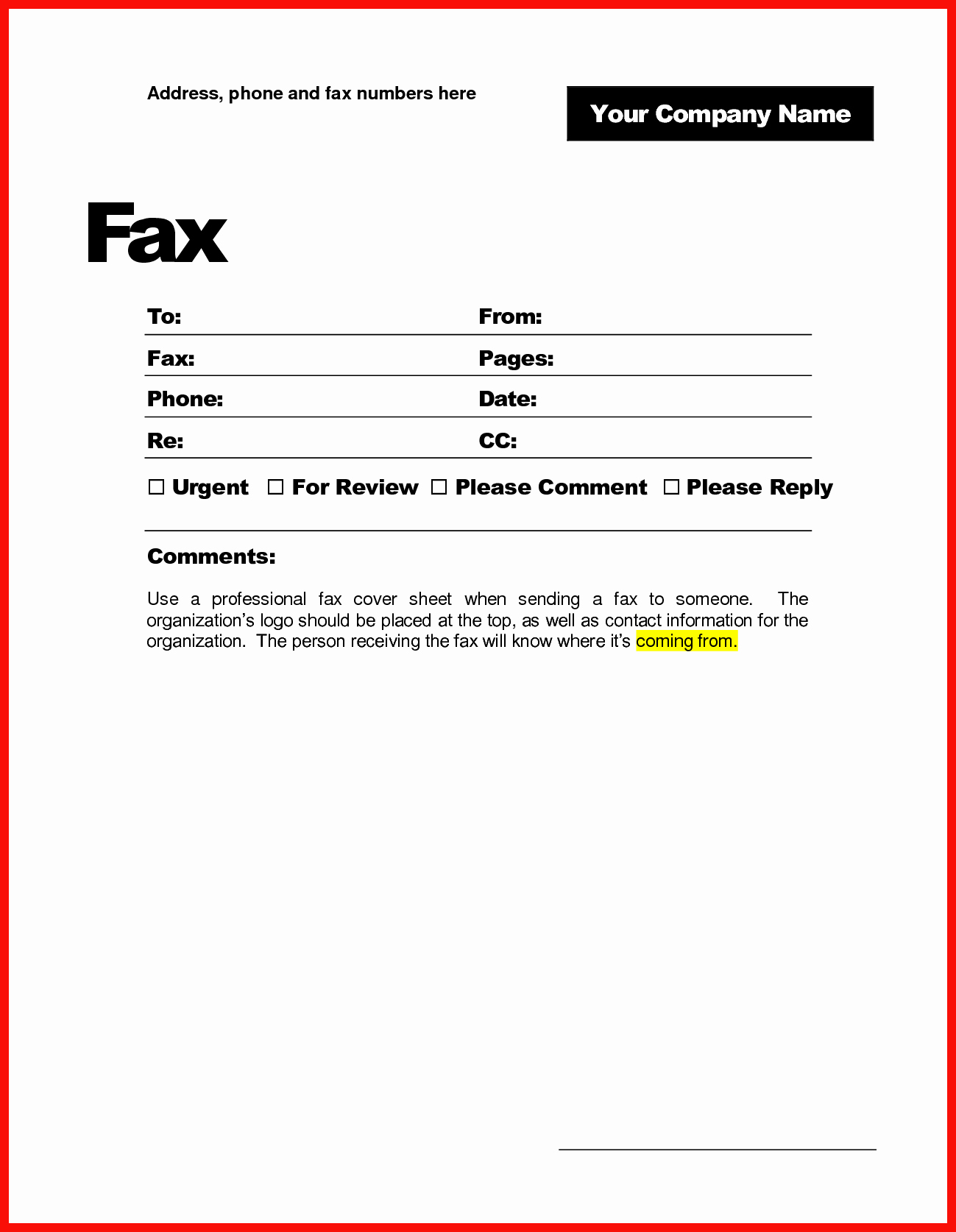 Fillable Fax Cover Sheet Template